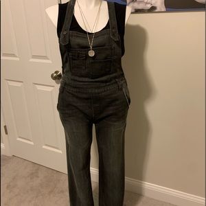 Free People Washed Black Skinny Distressed Overall